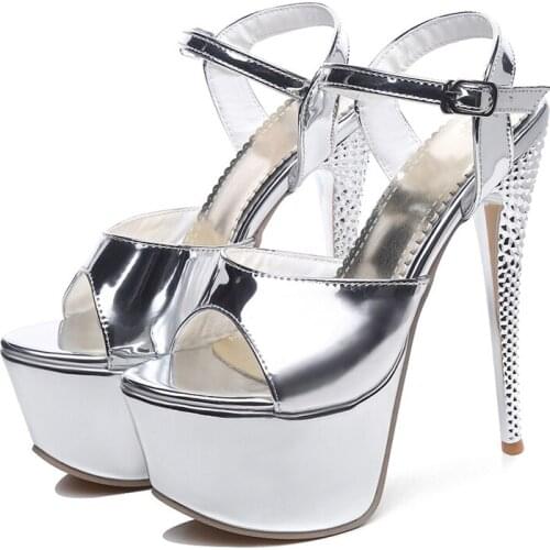 Luxury Platform Sandals Women 2020 Fashion 16cm Ultra High Heels Gladiator Sandals Ladies Gold Silver Stipper Heels Summer Shoes