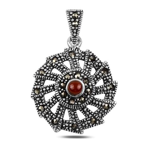 Silver 925 Sterling Natural Stone & Marcasite Pendant