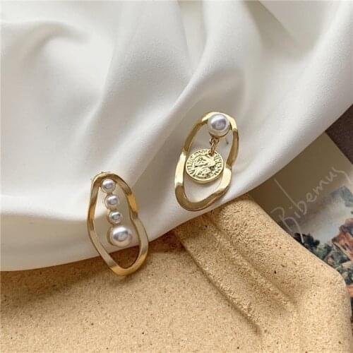 DAVINI Vintage Coins Drop Earrings Golden Imitation Pearls Geometry Dangle Earrings for Women Girls Ear Jewelry Gift MG78