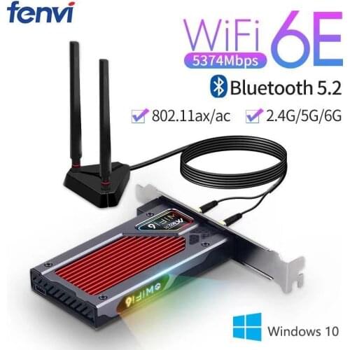 Fenvi Wifi 6e Intel AX210 PCIe Wireless Adapter Bluetooth 5.2 AX210NGW Wi-Fi Network Card 2.4G/5G/6GHz RGB AX200 BT5.1 802.11ax