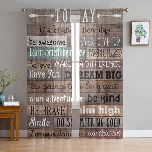 Wood Black White Dark Old Window Treatment Tulle Modern Sheer Curtains for Kitchen Living Room the Bedroom Curtains Decoration