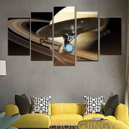 Contemporary Canvas Wall Art Pictures HD Poster 5 Pieces Star Trek Starship Enterprise Framework Canvas Painting for Living Room