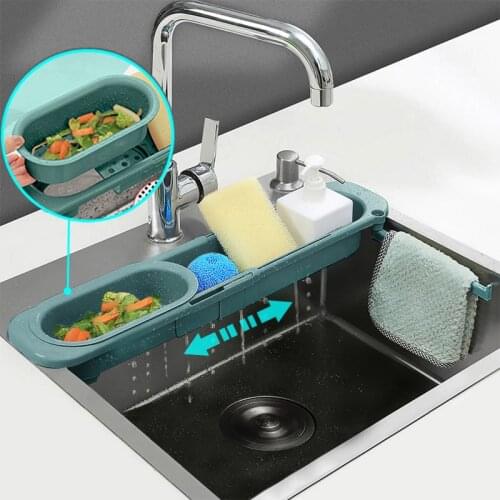 Telescopic Sink Rack Kitchen Sinks Organizer Soap Sponge Holder Adjustable Sinks Drainer Rack Storage Basket kitchen Accessories