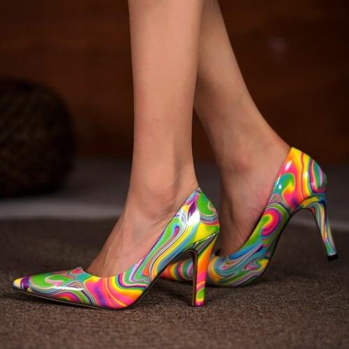 Rimocy 2021 New Fashion Graffiti Colorful Women Pumps Sexy Stiletto High Heels Wedding Party Shoes Woman 9.5cm Plus Size 35-43