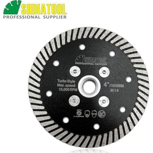 SHDIATOOL Dia 4"/105mm Diamond Hot Pressed Narrow Turbo Blade With M14 Thread Cutting Disc For Granite Marble Concrete Masonry