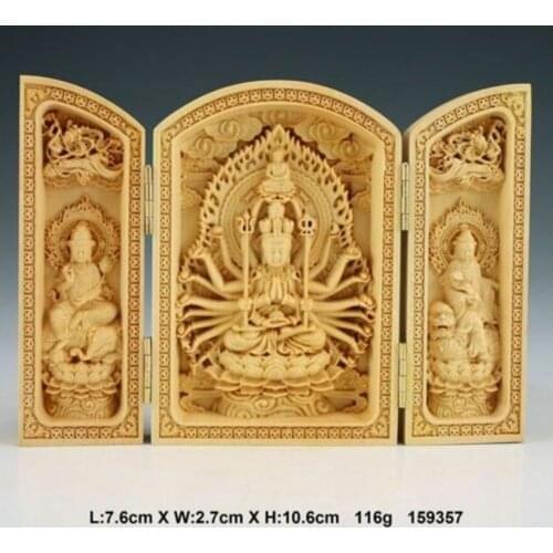 Oriental Vintage Boxwood Handwork Carved Buddha Statue