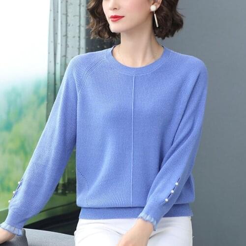 Knitting long sleeve O-Neck Pullovers Women Fashion elegant big Size solid Slim tops 2021 new chic Mom casual spring sweater