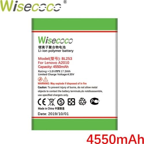 WISECOCO 4550mAh BL253 Battery For Lenovo A2010 A2800D A3800D A2580 A2860 Vibe A 4.0" A1000 A1000m Mobile Phone+Tracking Number