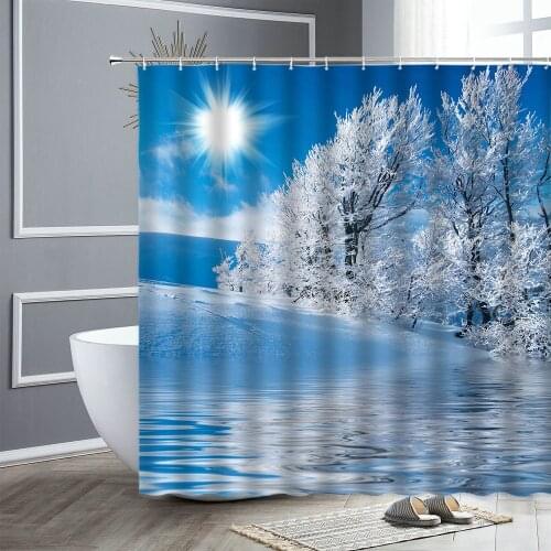 Winter Woods Shower Curtain Houses Cedar Snow Mountain Bathroom Accessories Waterproof Fabric Bath Curtains Bathtub Screen Decor