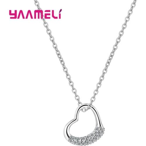 Shiny Genuine S925 Sterling Silver Clavicle Chain For Women Girll Luxury Rhinestone Love Necklaces Jewelry Girlfriend Gift