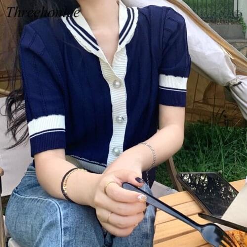 Korean Style Women Knitting Blouse Summer V-neck Short Cardigan Sweater Coat Female Outwear Short Female Knitted Tops