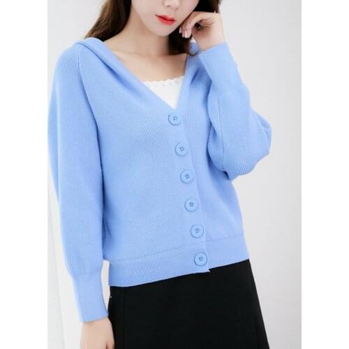 Womens Sweater Cardigan Hooded Short Preppy Style Campus Student Cardigans Knitted Soft Female Jumpers Loose Top Outfits 2021