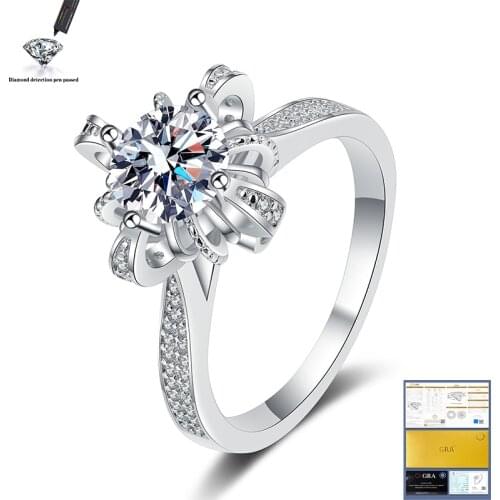 100% 925 sterling silver ladies ring natural AAA moissanite jewelry gemstone 1ct 6.5mm vvs anniversary wedding ring