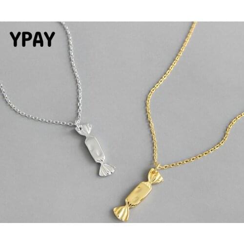 YPAY Genuine 925 sterling Silver Bow Candy Pendant Necklace for Women Girl Korea INS Choker Chain Necklaces Fine Jewelry YMN158