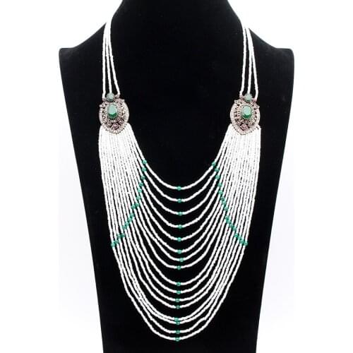 Trendy Sweater Chains Necklace Long White Beaded Necklace Turkish Women Flower Resin Bead necklace Brand Wedding Fashion Jewelry