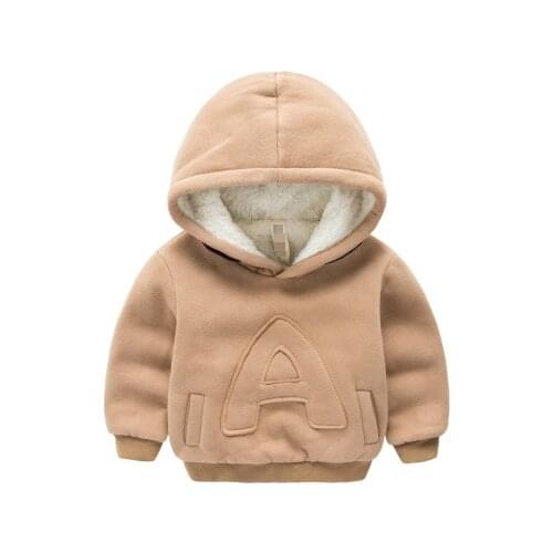 Winter Kids Plus velvet sweatshirts hoodies Thick cotton Fashion Baby Boys girl Warm Cashmere coat clothes Solid color letters