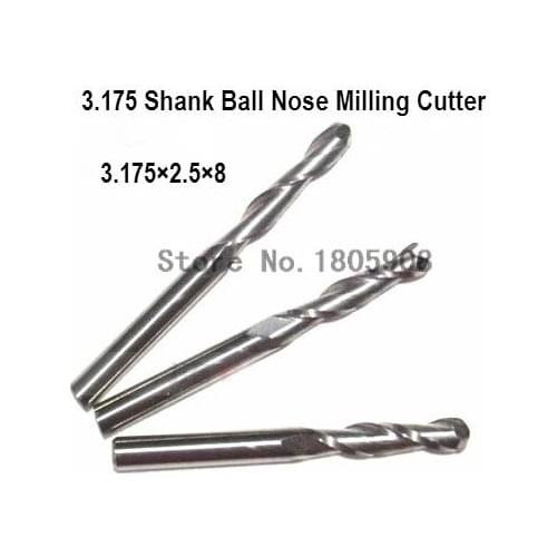 10pcs 3.175*2.5*8mm 2 Flutes Ball Nose Bits, Tungsten Carbide Tools, CNC Engraving Cutters, 3D Carving on Wood, PVC, Al, Nylon