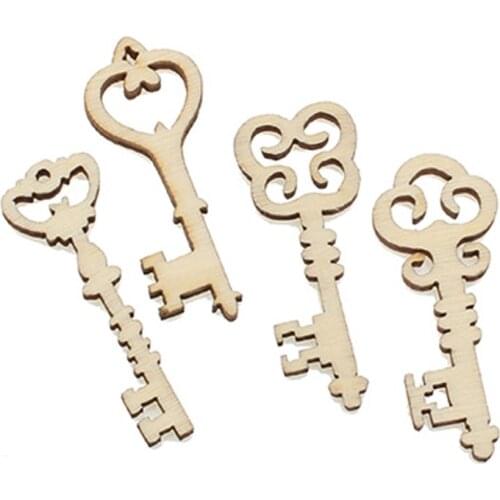 100pcs Key Natural Madera Scrapbooking Wooden Pieces Laser Cut Wooden Embellishments For Crafts Decoration Diy Wooden Ornaments