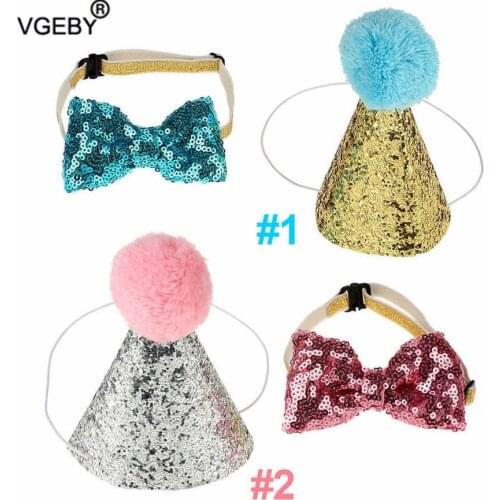 2Pcs/Set Pet Dogs Hats with Bowknot Cat Dog Birthday Costume Sequin Design Headwear Hat Christmas Party Pets Accessories