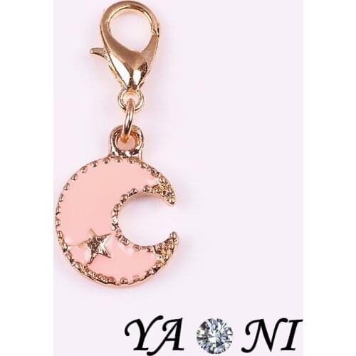 20pcs/lot Free Shipping Enamel Pink Colors Star And Moon Charms Pendants Diy Jewelry Findings Accessories Wholesale