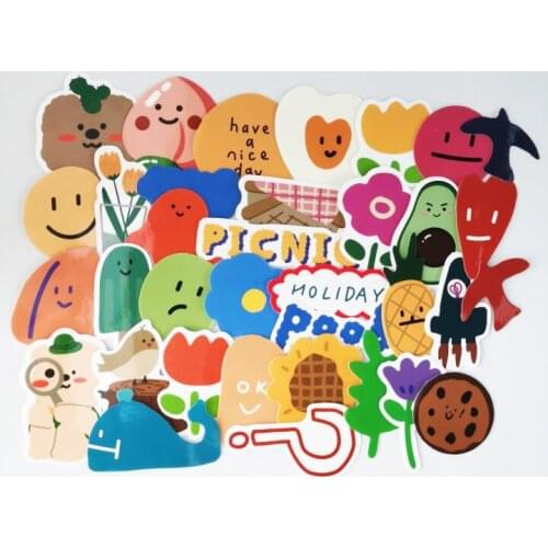36pcs ins Korean lovely smiling face cartoon Stickers For Suitcase Skateboard Laptop Luggage Fridge Phone Car Styling