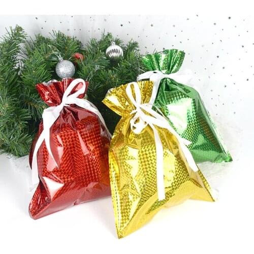 5pcs Plastic Foil Drawstring Bags Christmas Candy Bag Wedding Birthday Party Favor Gift Packaging Bags Packing Supplies for Xmas