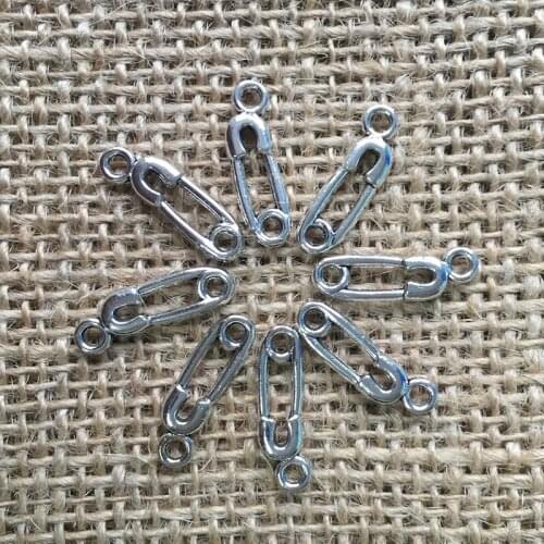 76 Pcs/lot 19x6mm Cute Mini Pin Charms for Jewelry Making Antique Silver Plated Pendant for DIY Necklace Bracelet Earring A040