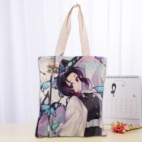 Anime Kimetsu no Yaiba Tote Bag Cotton Cloth Shoulder Shopper Bags for Women Eco Foldable Reusable Shopping Bags 0303