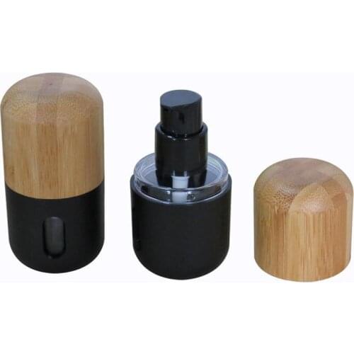 Free shipping 30ml 10pcs/lot black press emulsion bottle/lotion bottle with bamboo cap.cosmetic packaging bottle