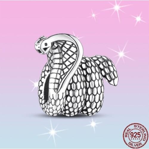 HOT SALE 100% 925 Sterling Silver Zircon Cobra Charm Beads Fit Original Pandora Bracelet Pendant Necklace Jewelry