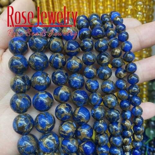 Natural Round Blue Cloisonne Stone Beads Loose Spacer Beads For Jewelry Making Bracelet Ear Studs Accessories 15'' 4 6 8 10 12mm