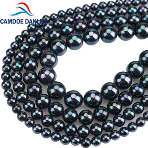 Natural Shell Beads Plating Black Rainbow Shell Pearl Beads 6 8 10 12MM Diy Bracelet Choker Necklace Beads For Jewelry Making