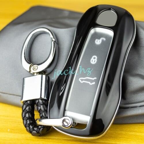 Car Key Chain Case Cover Fob Ring For Porsche Cayenne Coupe Panamera 911 Taycan Black