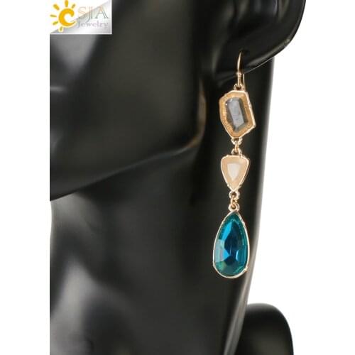 CSJA 2020 New Arrival Long Dangle Earring for Women Gold Color Vintage Crystal Drop Earrings Statement Wedding Jewelry Gift S624