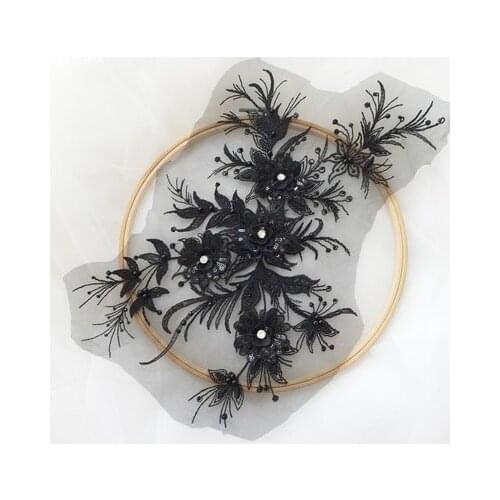 Colourful 3D Flower Rhinestone Beaded Lace Flowers Applique Big Embroidery Wedding Dress Accessories RS2721