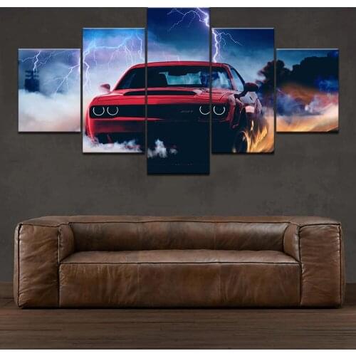 Dodge Challenger Devil Wall HD Print Modern Art Picture 5 Piece Modular Wallpaper Poster Living Room Home Decor frame