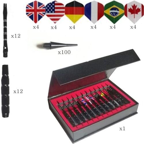 12Pcs 18g Darts Set Professional Soft Tip Darts Needle Box Rod Leaf Indoor Dart Throwing Game Toys 150mm Flag Pattern Durable
