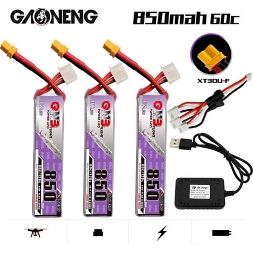 GNB 3S 11.4V 850mAh Max 120C HV Lipo Battery XT30U-F Plug With Charger for FPV Racing Drone 4 Axis UAV Quadcopter RC Drone Part