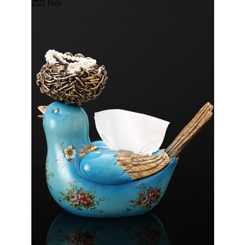 European Multi-purpose Tissue Box Resin Bird Ornaments Key Storage Tray Living Room Coffee Table Napkin Holder Home Decoration
