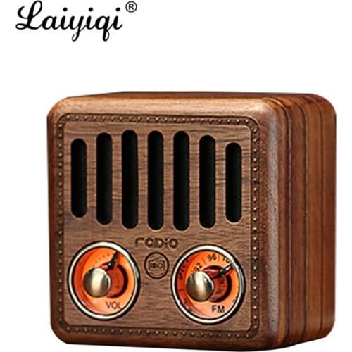 Laiyiqi Retro solid wood new Speaker Bluetooth FM radio portable pocket receiver radyo aged Elderly portatil Lanyard knob wooden