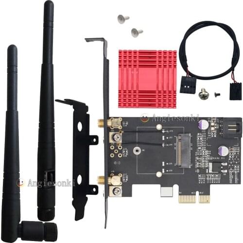 M.2/NGFF TO PCI-e 1X 8X 16X Desktop WIFI WLAN CARD Bracket Tray Adapter Antenna for Intel 7260/7265/8260 ac PCIe Mini Card