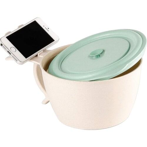 LBER Microwave Noodle Bowls with Lid-40 OZ Large Wheat Straw Soup Mug with Phone Holder-Microwave&Dishwasher Safe,Leak Proof,for