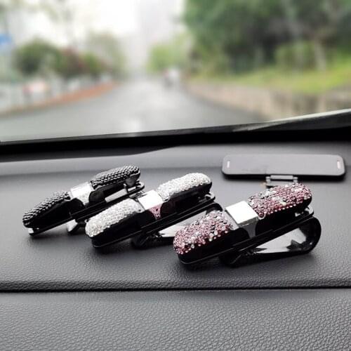 Fashion Glasses Holder Rhinestone Auto Sun Visor Bracket Sunglasses Clip Card Ticket Holder Multi-Function Eyeglasses Frames