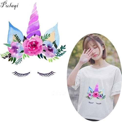 Pulaqi Fashion Cartoon Wreath Horse Unicorn Iron On Transfer Vinly Transfer Washable Unicorn Patches For Women Clother Decor F