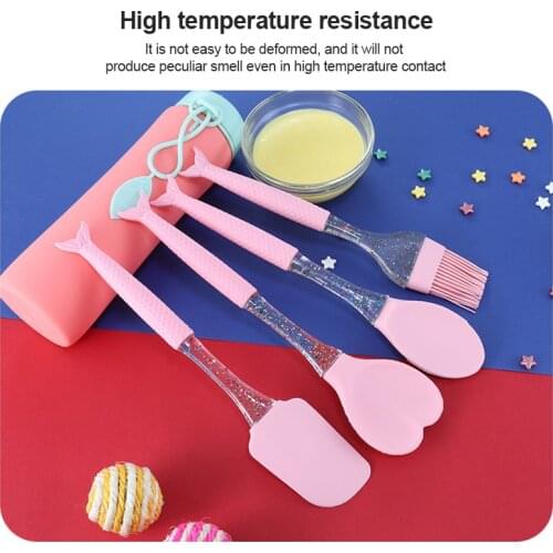 Cooking Set Cute Cartoon Fishtail Pink Silicone Utensils Spatula Soup Spoon Non-stick Shovel Oil Brush Cake Kitchen Baking Tools
