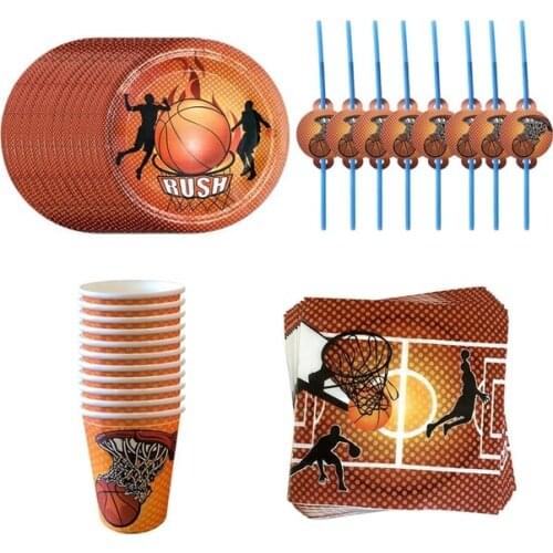 Hot New arrived Basketball Theme Tableware Set Boys Favor Basketball Birthday Party Paper Plate Cup Napkin Tablecloth Supplies