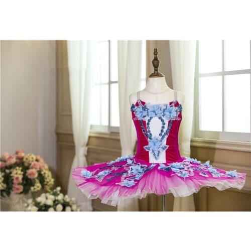 Customizable Hard Net Sequins Beads Blue Flower Rose Pink Ballet Tutus,Ballerina Girls Ballet Dancing Clothing Retail Wholesale