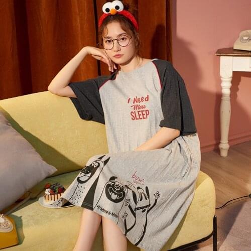 New Summer Womens Cotton Homedress Nightdress Half Sleeve Nightgowns One-piece Dress Sleepwear Loose Fashion Home Clothing
