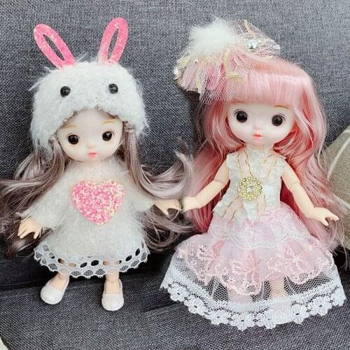 New 16cm Bjd 1/12 Fashion Doll with Clothes Suit Dress Up Makeup Cute Princess Dress Baby Dolls for Girls Gift DIY Toy Kids Toys
