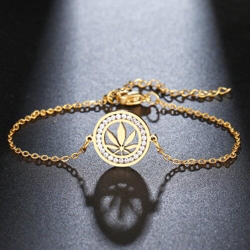 2021 NEW Style Stainless Steel Crystal Maple Leaf Hollow Bracelet Fashionable Charm High Quality Bracelets For Women Jewelry